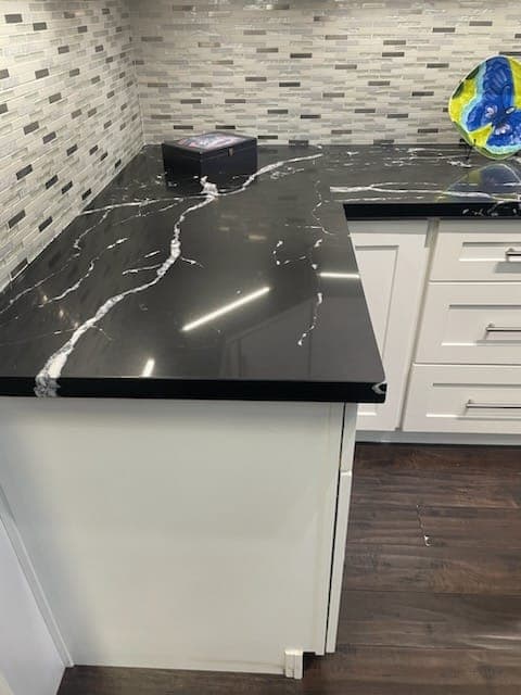 Black granite white kitchen